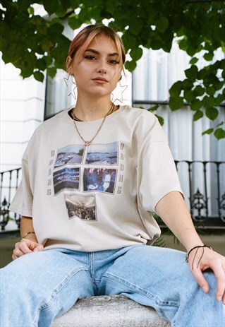 SHORT SLEEVED T-SHIRT IN SAND WITH FESTIVAL PHOTO PRINT