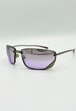 Gucci Sunglasses Reflective Rimless Shield Lilac Tint Silver