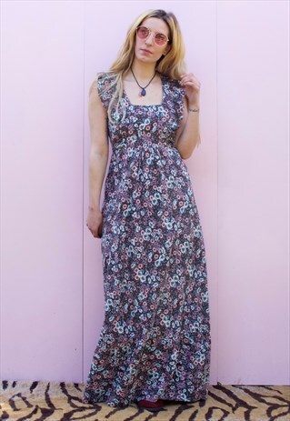 VINTAGE 70'S FLORAL RUFFLE MAXI DRESS