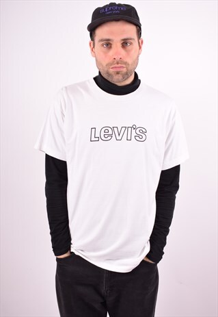 LEVI'S MENS VINTAGE T-SHIRT TOP LARGE WHITE 90'S