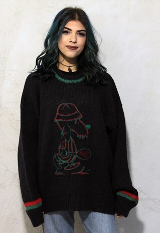 DARK GREY VINTAGE SNOOPY KNIT JUMPER A344