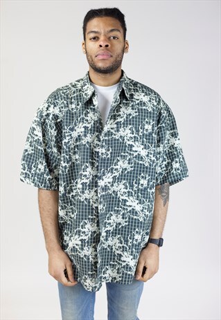 VINTAGE 90S KHAKI SPLASH ABSTRACT PATTERNED SHIRT