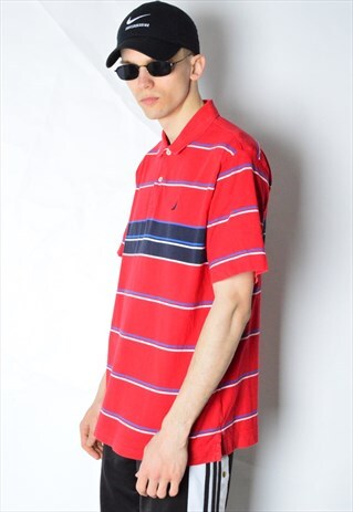 VINTAGE 90S RED STRIPED NAUTICA POLO SHIRT