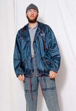 Vintage 80s Sports 90s Grunge Reebok Blue Nylon Track Jacket