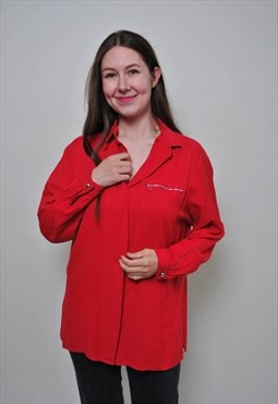 2000s loose fit formal blouse in red vintage y2k puff sleeve