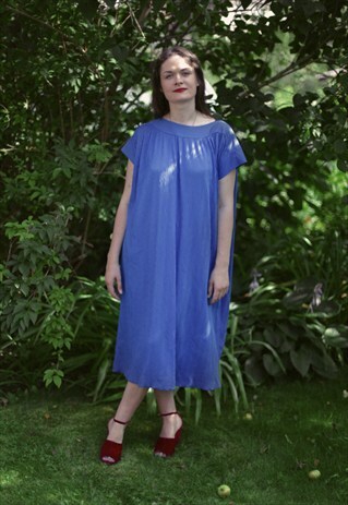 VINTAGE 80'S VIOLET MIDI SHORT SLEEVE WIDE DRESS