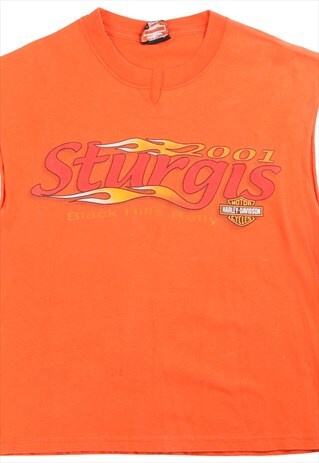Vintage  Harley Davidson Vest T Shirt Vest Sleeveless Orange