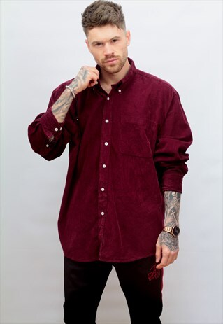 1990'S VINTAGE CORD SHIRT IN BURGUNDY