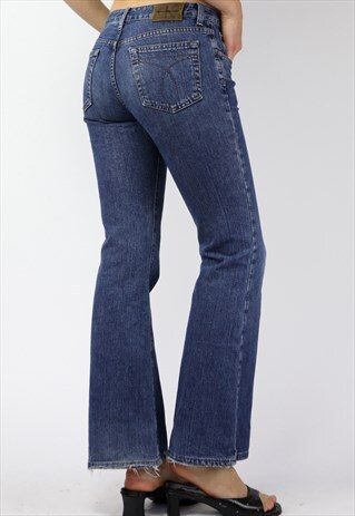 Y2K CK CALVIN KLEIN LOW RISE WASIT FLARE JEANS IN BLUE