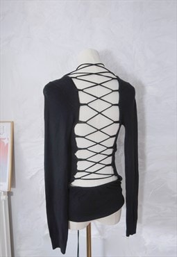 y2k vintage glam Sexy Lace Up Backless Sweater