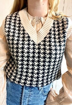 Vintage Knitted Dogtooth Pulover 90's Sweater Vest