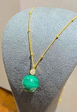 Emerald Green Malachite 18ct Gold on 925 Silver Necklace