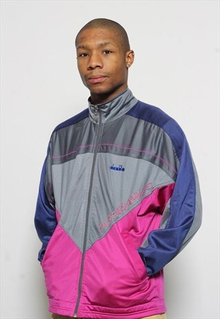VINTAGE DIADORA TRACK JACKET LOGO GREY