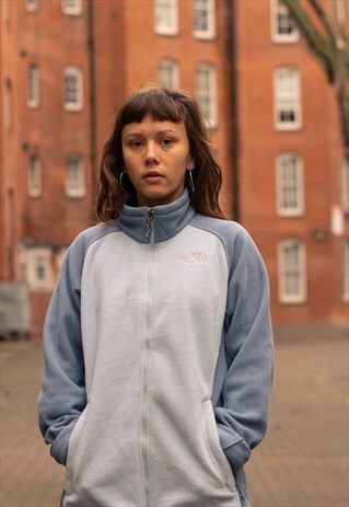 VINTAGE 90S THE NORTH FACE LOGO FLEECE IN COLOURBLOCK BLUE