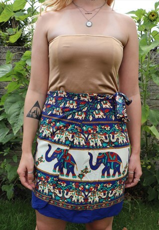 VINTAGE HIPPIE ELEPHANT PRINT BOHEMIAN WRAP SKIRT