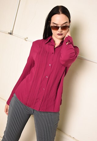 VINTAGE 90S PLEATED MINIMALIST SHIRT TOP IN PURPLE