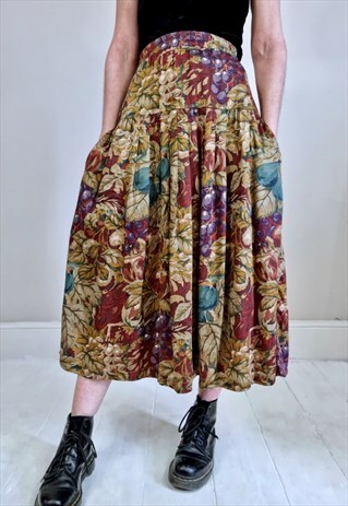 VINTAGE 90'S DROP WAIST SILKY POCKET MIDI SKIRT