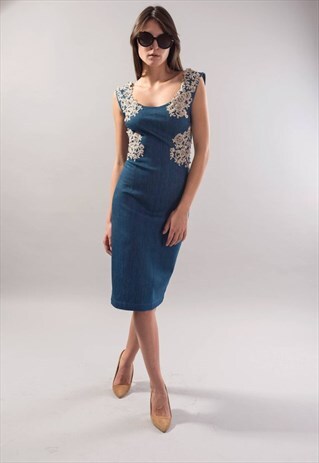 MIDI DENIM DRESS/SLEEVELESS/EVENING/LACE MINI DRESS/F1787