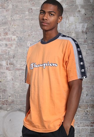 VINTAGE CHAMPION TAPE LOGO SPELLOUT T-SHIRT ORANGE