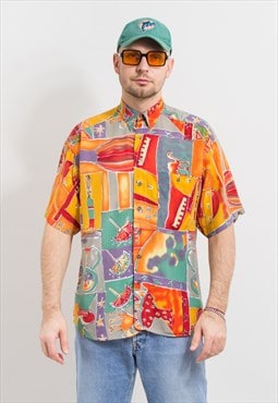 Vintage vacation shirt in multi colour vibrant short sleeve