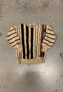 Vintage Abstract Knitted Jumper Funky 3D Patterned Sweater