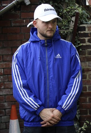 VINTAGE BLUE ADIDAS HOODED TRACK JACKET XL