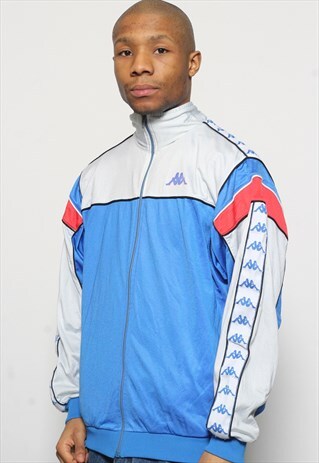 VINTAGE KAPPA TAPE LOGO TRACK TOP JACKET BLUE