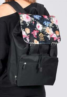 Velvet floral print laptop backpack 