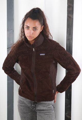 VINTAGE 90S BROWN RARE PATAGONIA ZIP UP BORG FLEECE. UNISEX