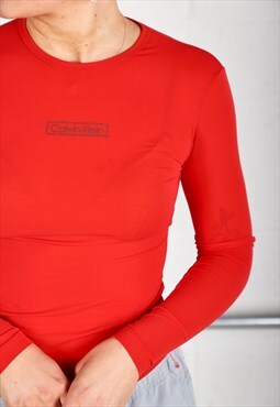 Vintage Calvin Klein Mesh Long Sleeve Top in Red Y2K Small