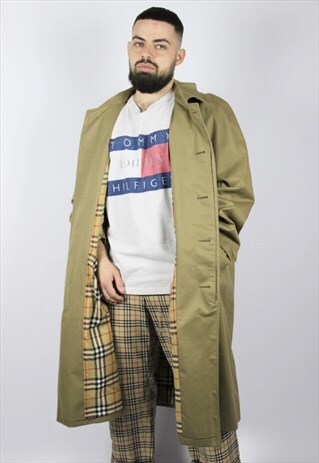 VINTAGE MENS BURBERRY TRENCH COAT CHECK NOVA BEIGE SIZE 54 R
