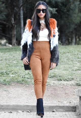 COLOR BLOCK FAUX FUR COAT