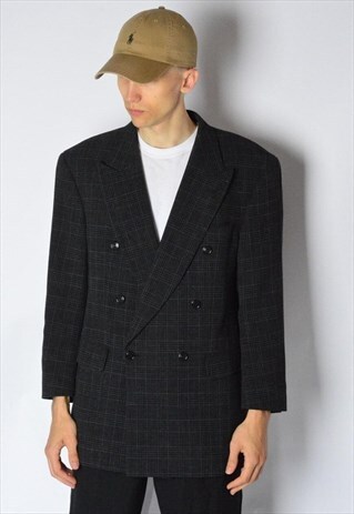 VINTAGE 70S DARK GREY CHECK BLAZER