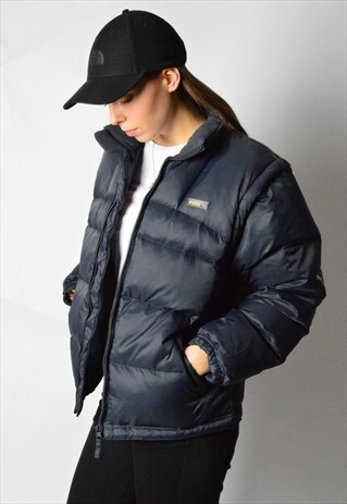 VINTAGE 90S NAVY BLUE PUMA DOWN PUFFER JACKET