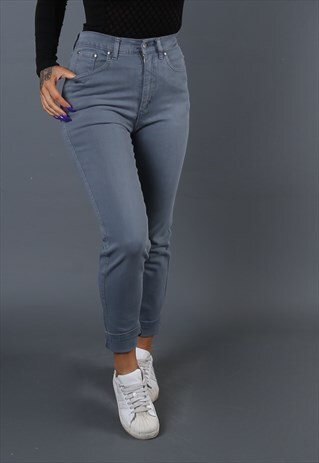 HIGH WAISTED JEANS TAPERED LEG VINTAGE UK 8 - 10 (B62U)