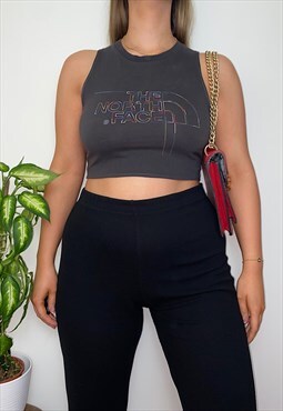 Reworked North Face Grey Tank Crop Top