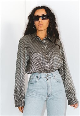 Vintage y2k Long Sleeves Geometric Patterned Satin Shirt