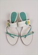 90'S Y2K KITTEN HEEL STRAPPY SANDALS GEOMETRIC WHITE LEATHER