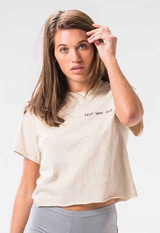 SELF LOVE CLUB CROP EMBROIDERED T-SHIRT SAND