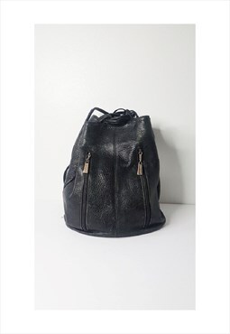 1990s Jeanne Benet Distressed Black Leather Backpack Bag