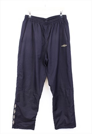 VINTAGE UMBRO JOGGERS BLACK WITH PATTERN LOGO STRIP 90S