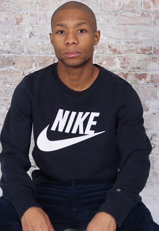 VINTAGE NIKE BIG LOGO SWOOSH SWEATSHIRT NAVY BLUE