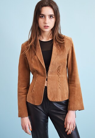 90'S RETRO BOHO GENUINE SUEDE CROP JACKET TOP