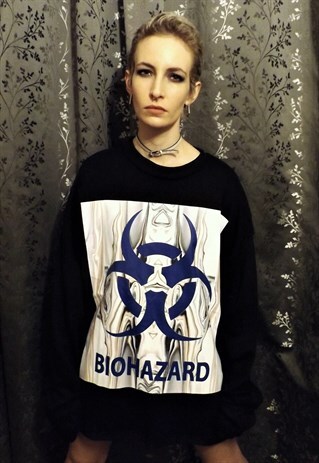 LOOSE FIT OVERSIZE RAW FINISH BIO HAZARD PRINT SWEATSHIRT