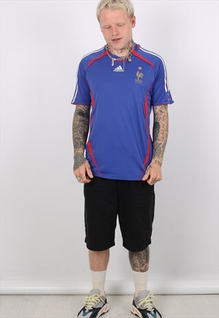 VINTAGE ADIDAS BLUE LARGE FRANCE FOOTBALL TOP