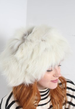 Vintage 90's Faux Fur Hat Cap Cream