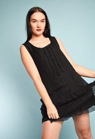 VINTAGE 90'S RETRO RUFFLE DRAPED OVERSIZED MINI DRESS