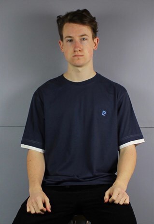 VINTAGE PIERRE CARDIN T-SHIRT IN NAVY BLUE WITH EMBROIDERED