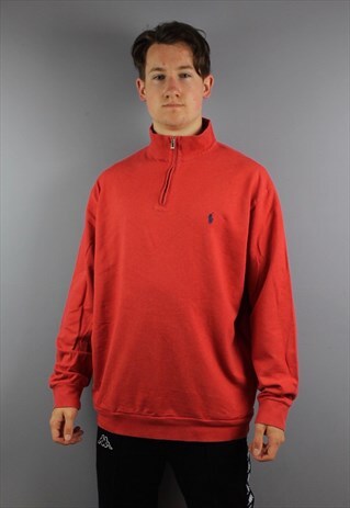 VINTAGE POLO RALPH LAUREN GOLF 1/4 ZIP SWEATSHIRT IN RED WIT