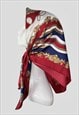 80'S VINTAGE RED BLUE BAROQUE LADIES LARGE SCARF